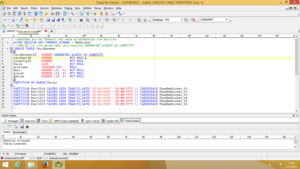 Oracle Create Table Operator