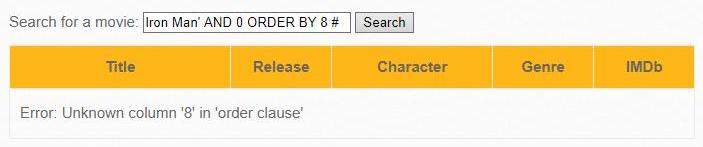 Determine the number of columns in a table using ORDER BY