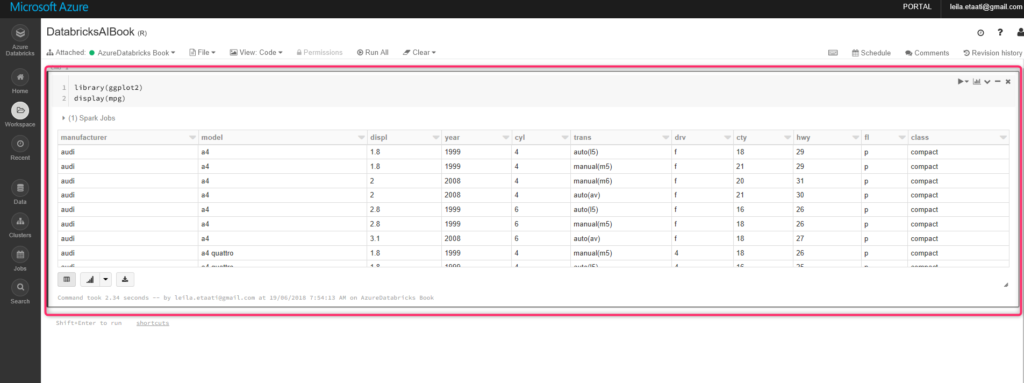 Set the command, show the data set in Databricks