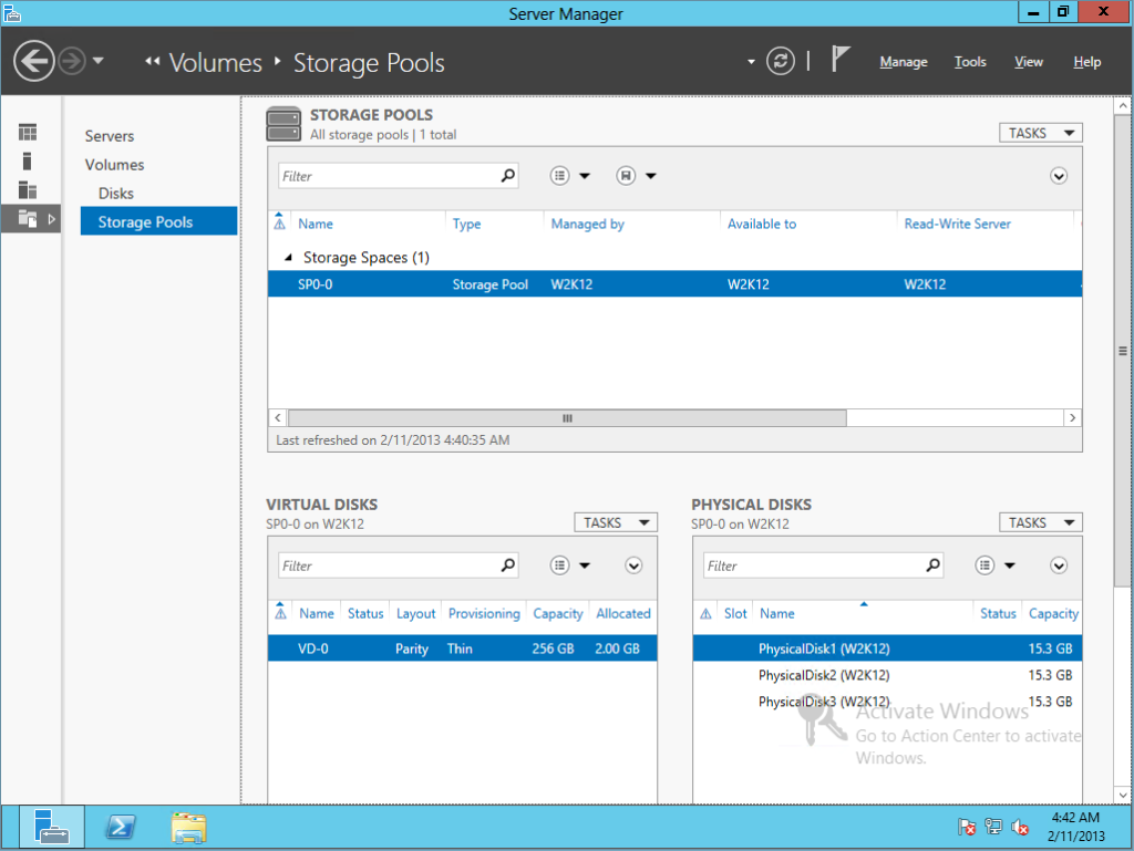 Storage Spaces is a new mechanism that appeared in Windows Server 2012