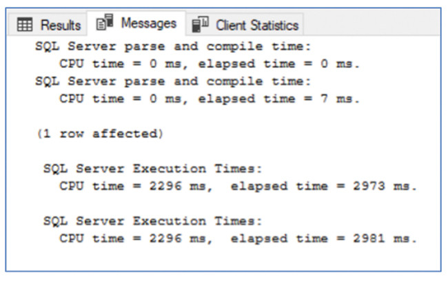 The information is displayed on the Messages tab generated when the request is made in the SSMS