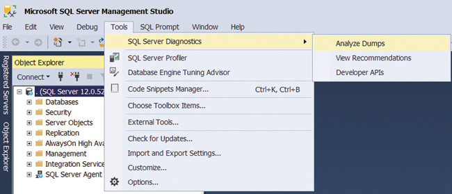 Tools section of the SSMS menu bar